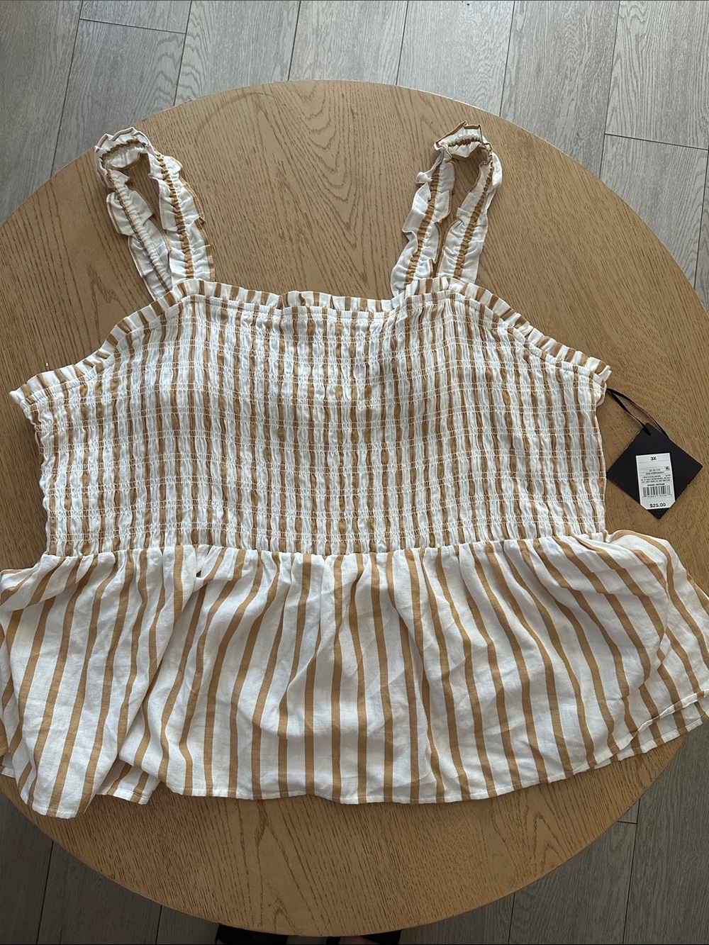 Striped Smocked Peplum Tank Top - White & Tan NWT 3X